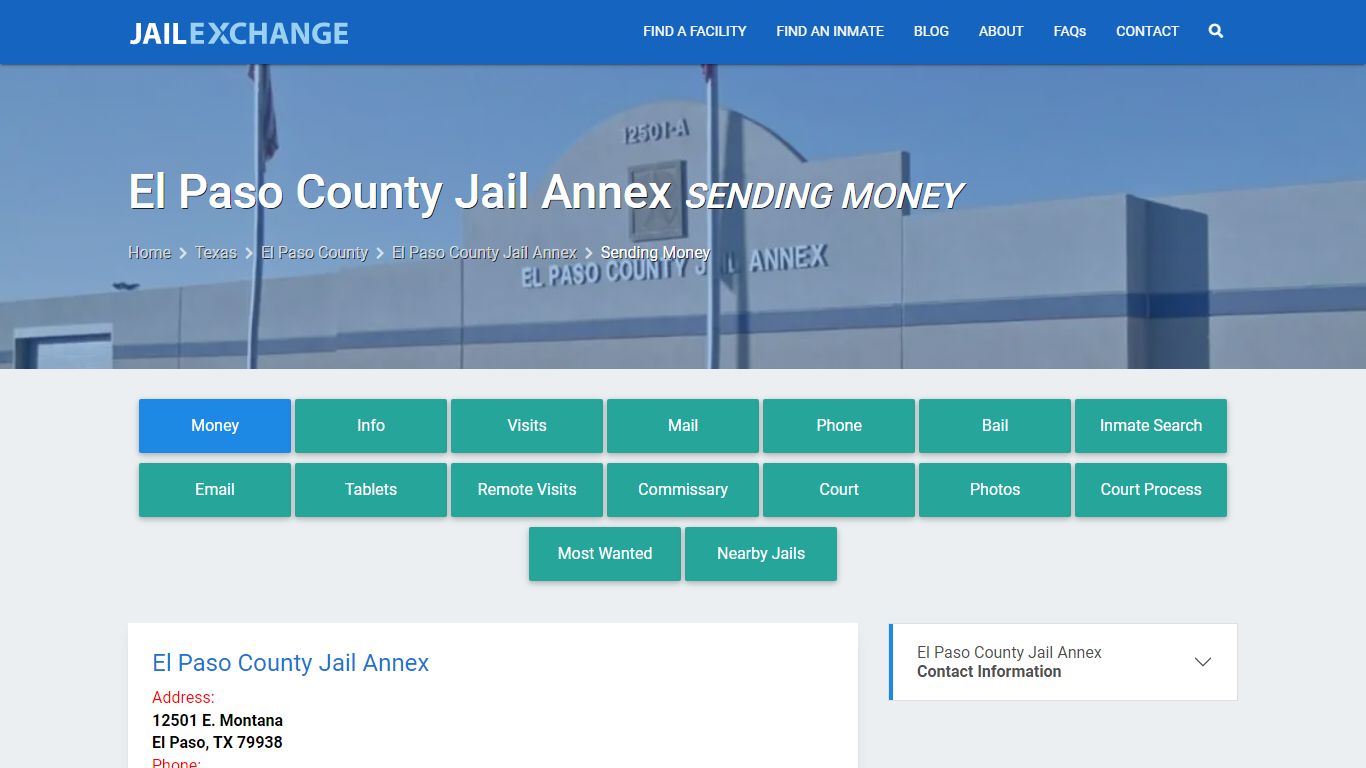 Send Money to Inmate - El Paso County Jail Annex, TX