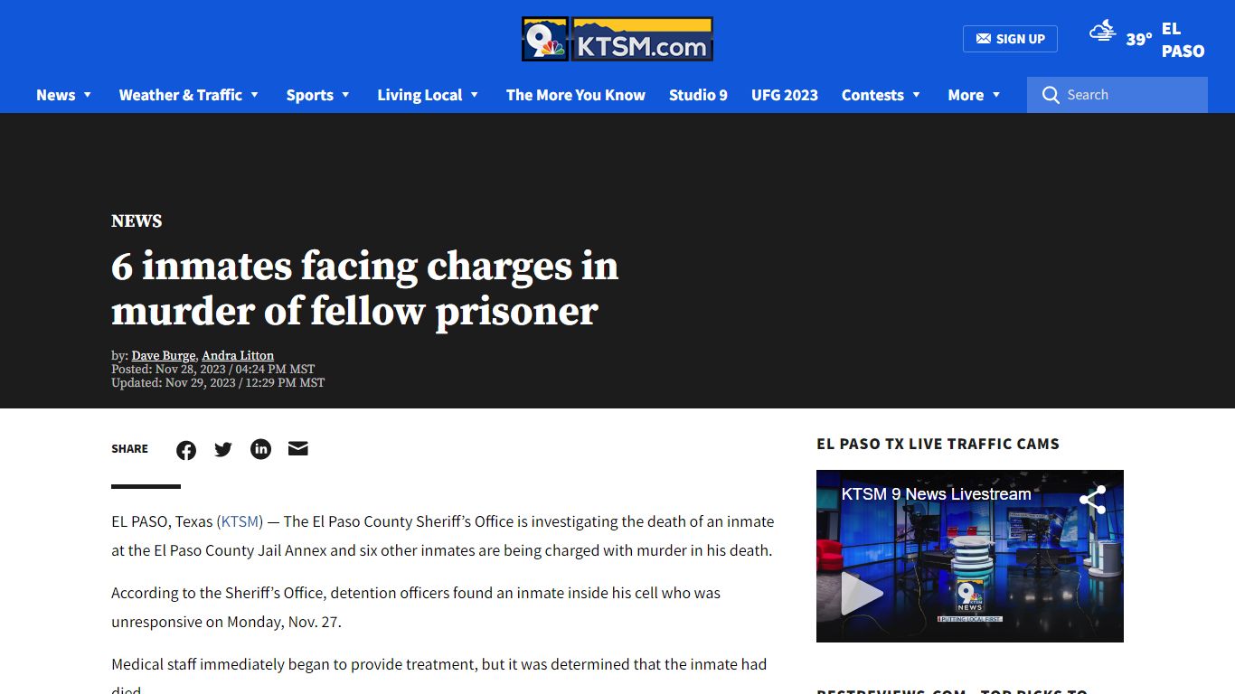 6 inmates facing charges in murder of fellow prisoner